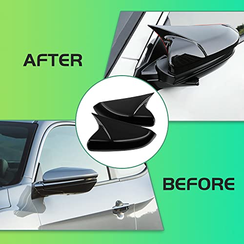 2PCS Door Side Mirror Covers Cow Horn Compatible with Honda Civic 2016-2021 10th Generation Sedan Coupe Hatchback Exterior Rear View Mirror Housing (Gloss Black) - size: Gloss Black
