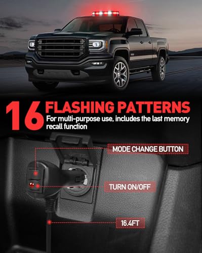 HLauto 406D Rooftop Emergency Strobe Lights Bar, 102 LED Red White Mini Beacon Safety Flashing Warning Traffic Lights Bar w/Magnetic Base for 12-24V Trucks, Construction Vehicles, Snowplow, Cars - color: Red/White