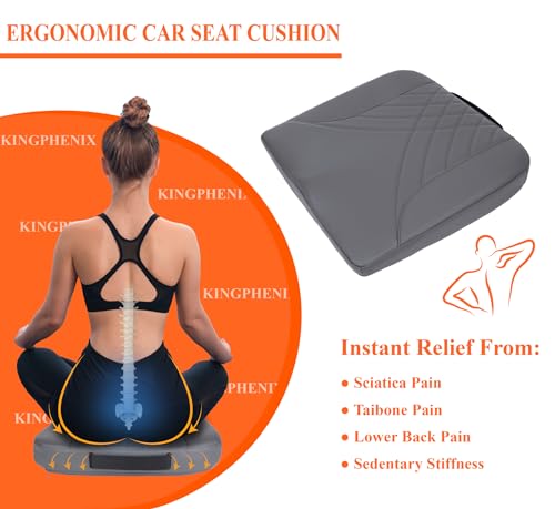 kingphenix Premium Car Seat Cushion, Memory Foam Driver Seat Cushion to Improve Driving View- Coccyx & Lower Back Pain Relief - Seat Cushion for Car, Truck, Office Chair (Leather Dark Gray) - color: Leather Dark Gray