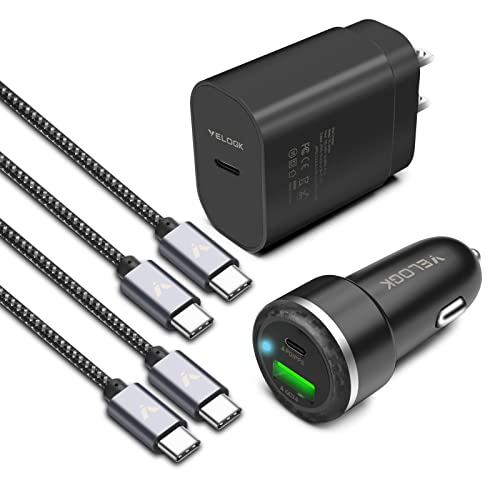 Super Fast Charger Type C Kit, VELOGK 25W PD PPS USB C Wall/Car Charger for Samsung Galaxy S24/S23 Ultra/S23+/S23/S22/S21/S20/Plus/Ultra/FE/Note 20/A71, iPad Pro, with 2X Nylon USB C-to-C Cable(6.6ft) - size: 6.6ft