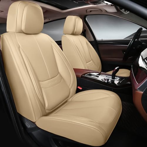 Car Seat Covers, Leather Seat Covers for Cars Full Set, Waterproof and Breathable Suitable for Most SUV/Truck/Sedan/Automotive 2 Pack(Beige) - color: Beige, size: 2 Pack