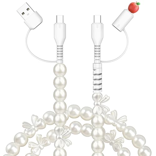 USB C Cable Bow 4 in 1Multi Charging Cable [MFi Certified] Beaded Pearl iPhone Charger Cord with Bowknot USB C to USB C Multi Fast Charger Cable 3FT for iPhone 17 Air 16 Pro Max, for Galaxy S25 - color: Bow Round Beaded, size: 1M/3.3FT