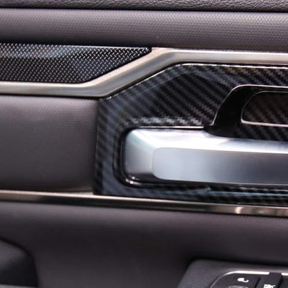 Korlot Carbon Fiber Style Interior Door Handle Bowl Panel Cover Trim for Dodge Ram 1500 2019+ (4 Doors-with seat Button) - style: 4 doors-with seat button