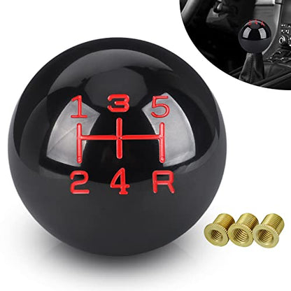 5 Speed Car Racing Gear Shift Shifter Knob, Resin Polished Round Ball Shift Knob with 3 Adapters Compatible with Manual Car (Black 5) - color: 5 Speed(Black)