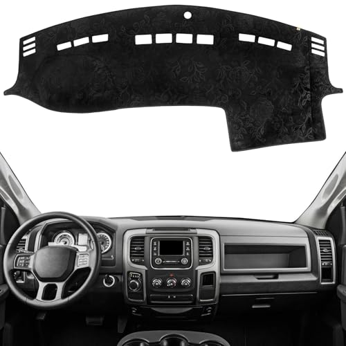 Dashboard Cover Dash Mat Fit for 2018-2009 Do-dge Ram 1500, 2018-2010 Ram 2500 3500 (Without HUD Models),Car Dash Board Mat Anti-Glare Carpet,Non-Slip Pad Sunshield Protector (Flannel) - color: Black Embossed, size: Fit 09-18 Ram 1500
