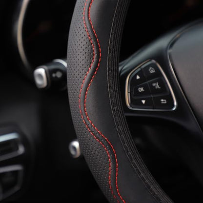 zipelo Elastic Stretch Steering Wheel Cover, Microfiber Breathable Ice Silk, Universal 15 Inch Anti-Slip Car Steering Wheel Protector, Warm in Winter and Cool in Summer for Women (Style2-Black/Red) - color: Style2-Black/Red