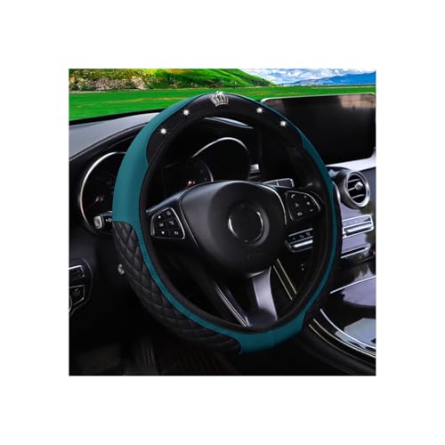 Bling Car Steering Wheel Cover, Diamond Leather Crystal Rhinestones Vehicles Steering Wheel Protector, Sparkling Anti-Slip Automotive Interior Decoration Accessories, Universal Fit(Dark Green) - color: Dark Green