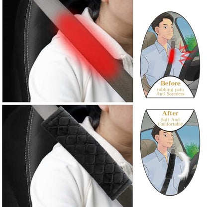 Yumikoo Plush Seat Belt Pads - Set of 2 Cozy & Soft Car Seat Belt Cushions for Comfortable Travel - Perfect for Road Trips and Airplane Rides (Black) - color: black