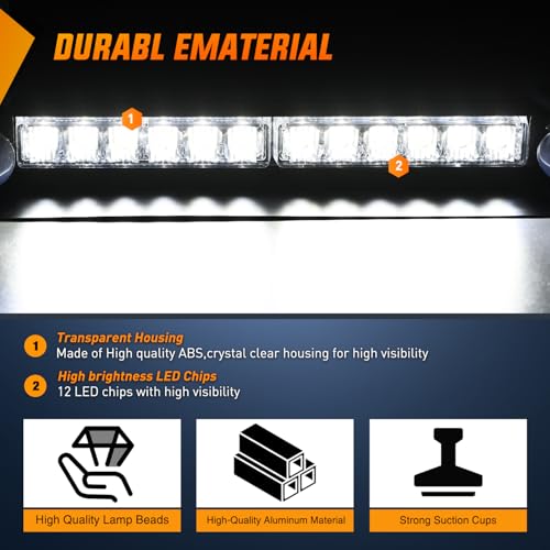 Nilight 12LED Traffic Advisor Strobe Light Bar White Emergency Warning Hazard Safety Dash Front/Rear Windshield Flashing Lights for Cars Trucks Police Firefighter Plow Construction Vehicles - color: White
