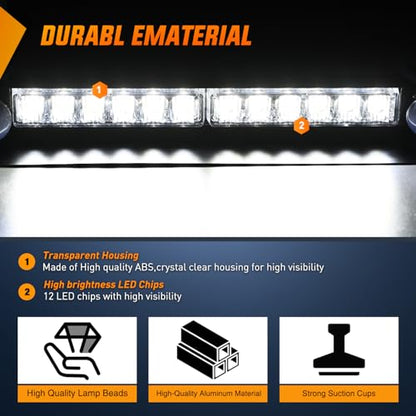 Nilight 12LED Traffic Advisor Strobe Light Bar White Emergency Warning Hazard Safety Dash Front/Rear Windshield Flashing Lights for Cars Trucks Police Firefighter Plow Construction Vehicles - color: White