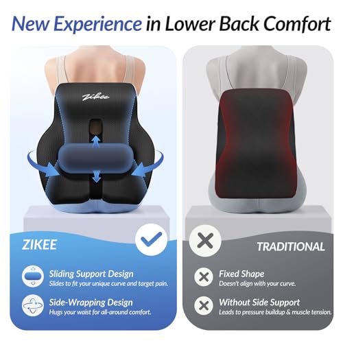 ZIKEE Adjustable Lumbar Support Pillow for Office Chair with Sliding Design for Precise Pain Relief & Support, Ergonomic Lumbar Pillow Improves Posture, Back Support Pillow for Office, Car, Home