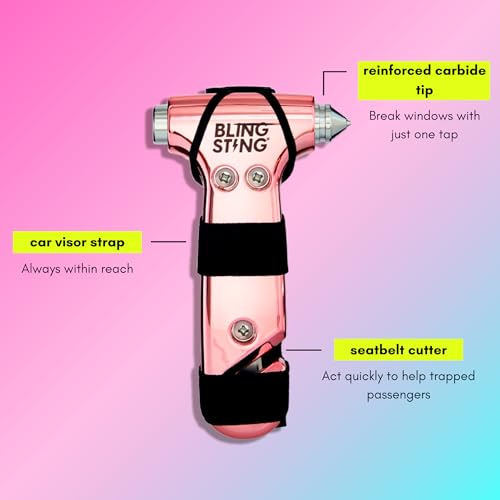 BLINGSTING Safety Hammer - Emergency Automotive Escape Tool with Window Breaker, Seat Belt Cutter & Adjustable Car Visor Strap - Tempered Glass Breaker - Steel Blade - Blush Rose Pink (1 Count) - color: Blush Pink 1