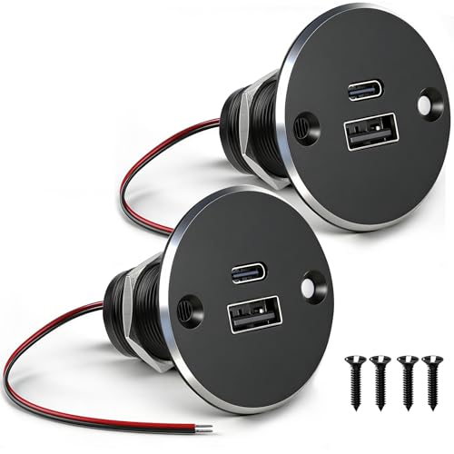 12V USB Outlet All-Aluminum QC 3.0 USB-A & USB-C PD3.0 Dual High-Speed Charger Socket, Recessed Mount Type-A Type-C Port for Camper Van Trailer RV Boat Truck (Big Version*2) - color: Big Version*2