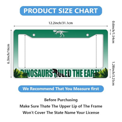 Dinosaur License Plate Frame Green Jurassic Dino Jungle T-Rex Personalise Stainless Steel Funny Design Compatible with Standard License Plate Holder for USA and Canada 6.3 x 12.2 in - color: Dinosaur, size: 6.3 X 12.2 In-1PC