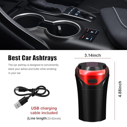 Car Ashtray with Lid, Detachable USB Rechargeable Auto Cigarette Lighter with Blue LED Light, Portable Smell Proof Stainless Car Ash Tray, Mini Automotive Trash Can (Red) - color: Red