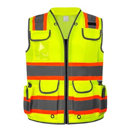 HYCOPROT Reflective Safety Vest Class 2 High Visibility Heavy Duty Construction Vest with Padded Neck,Meet ANSI/ISEA Standard - color: Yellow, size: X-Large