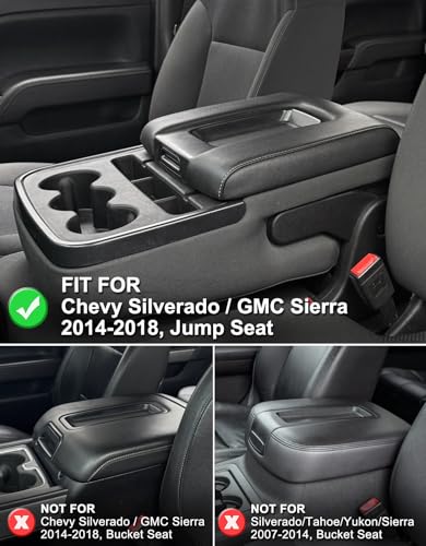 KBH Auto Center Console Armrest Cover Replacement for Chevrolet Silverado & GMC Sierra 1500 2500 3500 2014-2018, Vinyl Leather Middle Console Lid Upholstery, Split Bench Jump Seat (Black-Gray Stitch) - color: Black-Gray Stitch, size: Jump Seat Console, Si