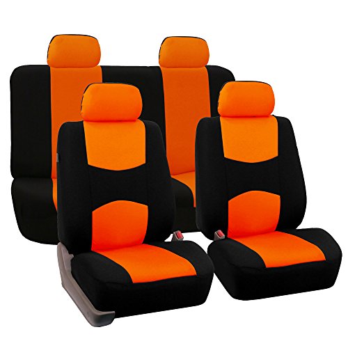 FH Group Car Seat Covers Full Set Cloth - Universal Fit Automotive Seat Covers, Low Back Front Seat Covers, Solid Back Seat Cover, Washable Car Seat Cover for SUV, Sedan and Van Orange - color: Orange, style: Seat Cover Full Set