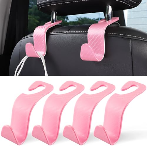 LivTee Car Purse Hook, Headrest Hook for Car, 4 Pack Universal Auto Car Seat Headrest Hook Hangers Organizer for Purse Coat Umbrellas Grocery Bags Handbag, Car Accessories - Carbon Fiber Pink - color: Pink-CF