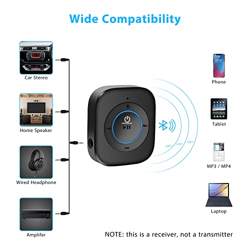 iDIGMALL Bluetooth 5.4 Receiver for Speaker, Wireless HiFi Music Adapter w/Built-in Mic for Hands-Free Calls for Car Home Stereo Wired Headphones with 3.5mm RCA Aux Jack, 20 Hrs Playtime, Multi-Point - color: J207