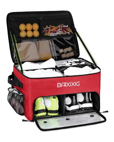 Golf Trunk Organizer, Waterproof Car Golf Locker with Separate Ventilated Compartment for 2 Pair Shoes, Golf Storage for Balls, Tees, Cap, Clothes, Gloves, Accessories, Gifts for Men, Women - color: Red