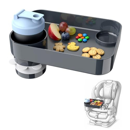Car Seat Snack Tray for Kids, Mess-Free Square Travel Tray Cup Holder Snack Tray, Durable Car Food Tray for Toddlers, Universal Fit Kids Travel Road Trip Essentials (Dark Gray) - color: dark gray