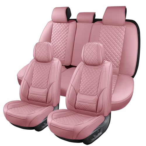 Pink Leather Car Seat Covers Full Set Breathable Seat Protectors Waterproof Automotive Seat Covers Universal Fit for Most Cars SUVs Trucks Vehicles - color: PINK4, size: Front and Rear