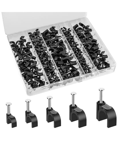 Bates- Cable Clips with Steel Nails, 360 pcs, Black, 4mm 5mm 6mm 8mm 10mm, Cord Clips for Wires on Wall, Cable Wall Clip, Wire Wall Clips, Cable Wire Clips, Coaxial Cable Clips, Cord Wall Clip - color: Black, size: 4-10mm