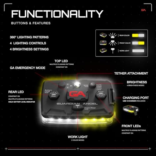 Guardian Angel Elite Series Safety Light - White/Yellow Front & White/Yellow Rear - Rechargeable, Magnetic, Hands-Free Wearable LED Light for Construction, Roadside, Utility & Industrial PPE - color: WhiteYellow/WhiteYellow, size: 1-Pack