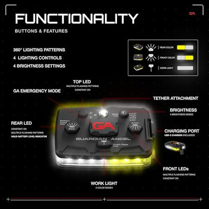 Guardian Angel Elite Series Safety Light - White/Yellow Front & White/Yellow Rear - Rechargeable, Magnetic, Hands-Free Wearable LED Light for Construction, Roadside, Utility & Industrial PPE - color: WhiteYellow/WhiteYellow, size: 1-Pack