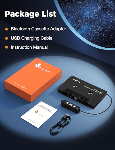 arsvita 5.1 Bluetooth Cassette Adapter, Car Audio Bluetooth Cassette Receiver, Cassette Bluetooth Adapter for Car Support Micro SD Card, Hands-Free Call, Black, Type BCA02