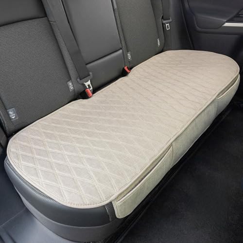 Universal Auto Faux Linen Back Car Seat Cover Beige - Breathable Rear Seat Protector with Non-Slip Bottom SizeSL - Diamond Stitched Bench Seats Cushion for Vehicles Cars Van SUV Truck - color: Rear Size S Beige