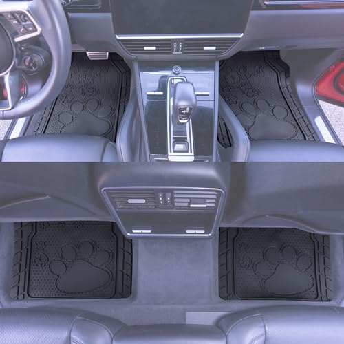 FH Group Car Floor Mats - Adorable Paw Print, Heavy-Duty Rubber Mats, Universal Fit Full Set, Climaproof, Trimmable, Fit Most Sedan, SUV, Truck - Black - color: Black