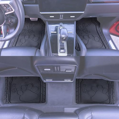 FH Group Car Floor Mats - Adorable Paw Print, Heavy-Duty Rubber Mats, Universal Fit Full Set, Climaproof, Trimmable, Fit Most Sedan, SUV, Truck - Black - color: Black