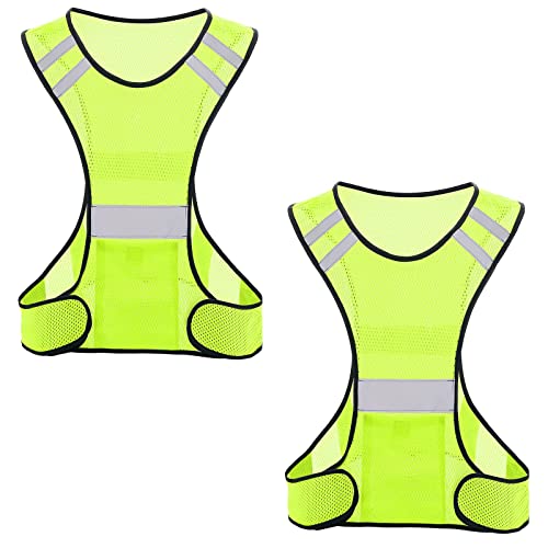 TCCFCCT Reflective Running Vest, High Visibility Running Gear with Large Pocket - color: 2 Pack Mesh Yellow