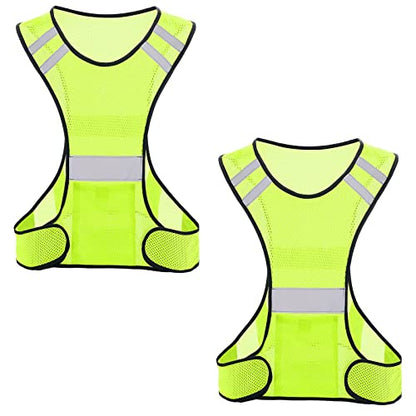 TCCFCCT Reflective Running Vest, High Visibility Running Gear with Large Pocket - color: 2 Pack Mesh Yellow