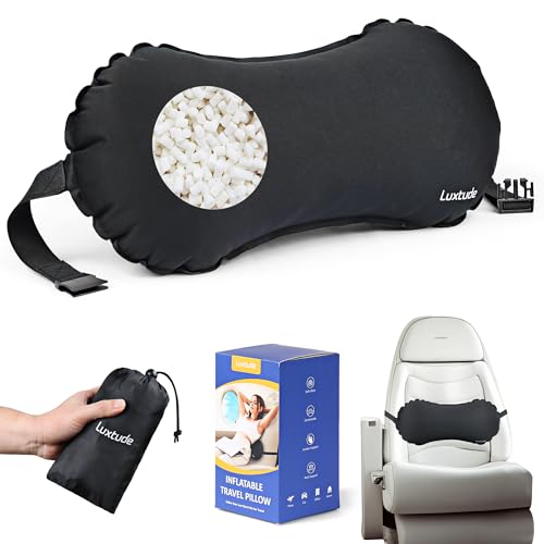 Luxtude Inflatable Lumbar Pillow for Airplane Travel, Lumbar Support Pillow for Office Chair/Car, Self-Inflating Travel Airplane Pillows, Back Support Pillows for Reducing Back/Neck Pain - color: Black