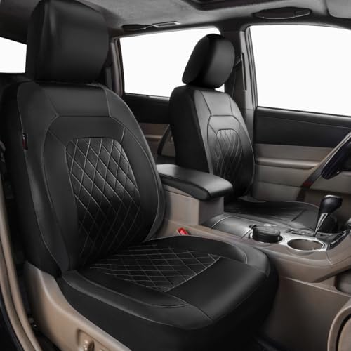 Universal Deluxe Pu Luxury Vinyl Faux Leather Car Seat Covers Full Set, Airbag Compatible, Breathable, Fit for Cars, Trucks, SUV (All Black) - color: Black and Black, size: Full Set