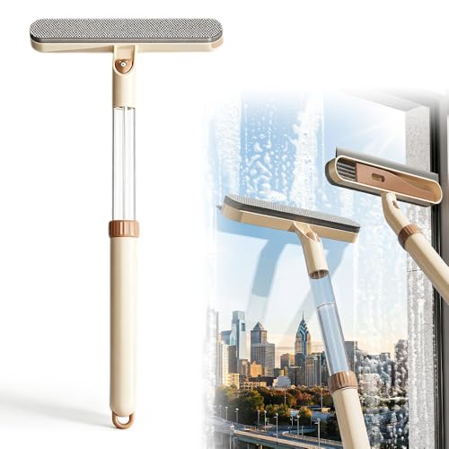 Window Screen Cleaning Brush, 2 in 1 Window Screen Cleaner Tool with Squeegee, Multi-Use Car Windshield Cleaning Tool, Window Washing Kit (Khaki) - color: Khaki