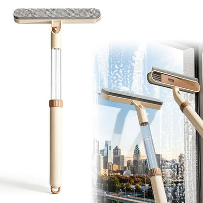 Window Screen Cleaning Brush, 2 in 1 Window Screen Cleaner Tool with Squeegee, Multi-Use Car Windshield Cleaning Tool, Window Washing Kit (Khaki) - color: Khaki