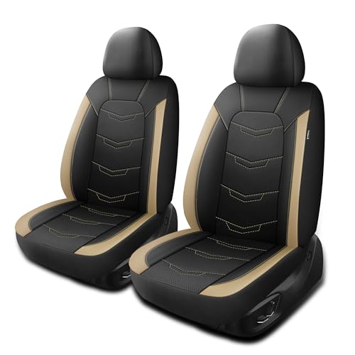 HChengkikz Beige Seat Covers, Sport and Breathable Seat Covers, Anti-Slip Universal Fit Automotive for Cars Sedan SUV and Truck (2 Pieces, Front Seat, Black+Beige, N2) - color: Black Beige, size: Front Seat