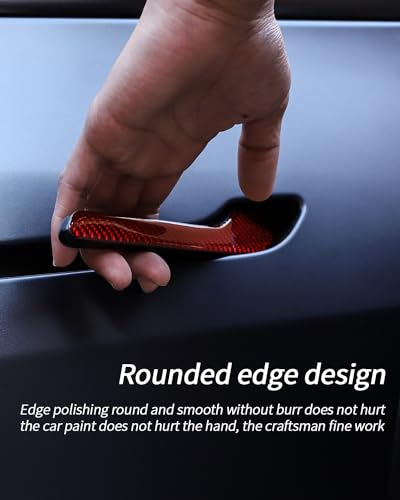 Door Handle Cover, Real Matte Carbon Fiber Door Handle Trim Protector Set Compatible with Tesla Model y Model 3 2017-2025 (4 Pieces) (Real Glossy Carbon Fiber-RED) - color: Real Glossy Carbon Fiber-RED