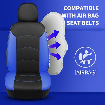 HChengkikz Car Seat Covers Full Set, Waterproof Neoprene Car Seat Covers, Airbag Compatible, All Season Protection Universal Fit Most Cars, Trucks, SUVs (Black + Blue) - color: Black Blue, size: Full Set
