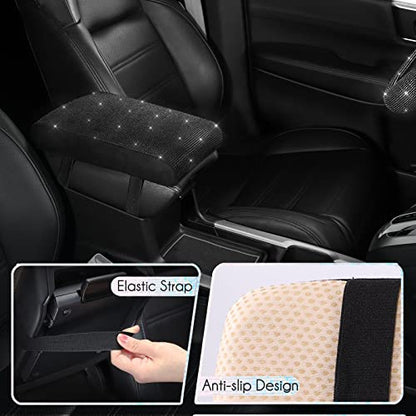 SEG Direct Diamond Auto Center Console Cover, Bling Car Armrest Cover, Memory Foam Armrest Cushion Pad with Crystal Rhinestones, Universal Seat Box Cover, Black Diamond - color: Black Diamond