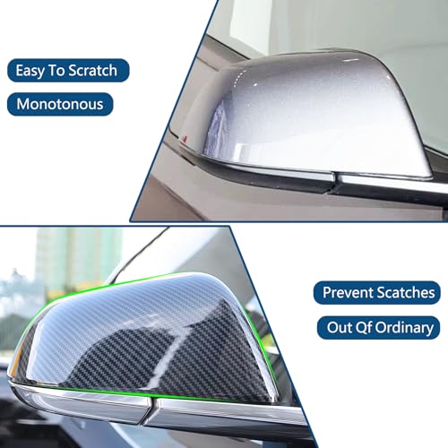 Door Rearview Mirror Cover Frame Trim for Tesla Model 3 2017-2023 Car Exterior Decoration (Pack of 2) (ABS Imitation Carbon Fiber Pattern)