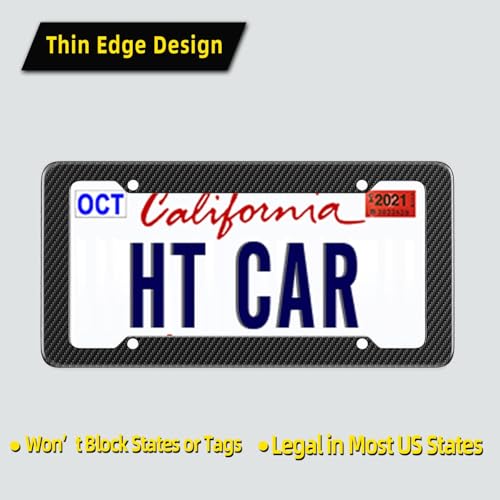 Carbon Fiber License Plate Frame, Glossy Waterproof Plastic Number Plate Frame Print Carbon Fiber Pattern for Man and Women (with Fasteners and Screws) 2 Pack - color: Carbon fiber