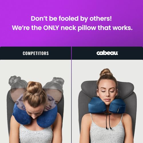 Cabeau Evolution S3 Travel Pillow – Straps to Airplane Seat – Ensures Your Head Won’t Fall Forward – Relax with Plush Memory Foam – Quick-Dry Fabric Keeps You Cool and Dry (Indigo)… - color: Indigo