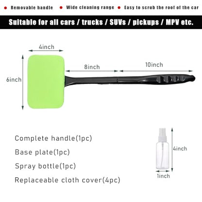 povtii Car Windshield Cleaning Tool, Microfiber Auto Window Cleaner Set with 4 Washable and Reusable Cloth Pad, Long Handle Glass Wiper Cleaning Kit with Spray Bottle, Car Accessories