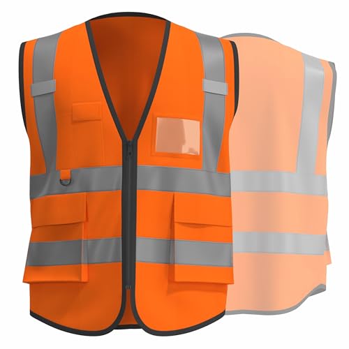 caparazon Unisex High-Visibility Reflective Safety Vest with Zippered Pockets - ANSI/ISEA Certified for Enhanced Work Safety - color: Orange Flag