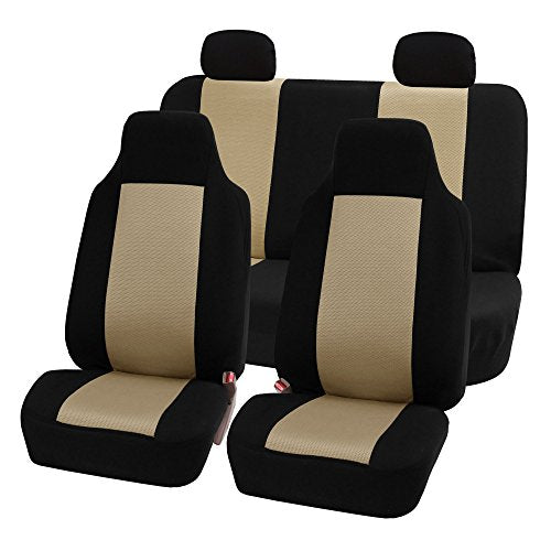 FH Group 3D Air Mesh Car Seat Covers Full Set – Universal Fit Automotive Seat Covers, Front Bucket and Solid Rear Bench Seat Cover, Washable Car Interior Protectors for SUV, Sedan, Beige - color: Beige, size: Full Set